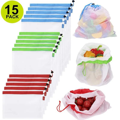 3 Sizes Reusable Mesh Produce Bag Washable Eco-Friendly Bags for Grocery Shopping Storage Fruit Vegetable Toys Sundries Bag - Otaj Gifts