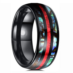 Fashion 8mm Men Stainless Steel Rings Inlay Meteorite Abalone Shell Rings For Men Women Wedding Engagement Band Jewelry Gift - Otaj Gifts