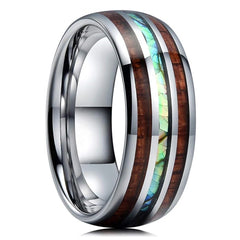 Fashion 8mm Men Stainless Steel Rings Inlay Meteorite Abalone Shell Rings For Men Women Wedding Engagement Band Jewelry Gift - Otaj Gifts