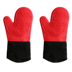 Non-Slip Silicone Oven Mitt Waterproof Heat Resistant Kitchen Gloves Long Cotton Bbq Oven Gloves for Barbecue Cooking Baking - Otaj Gifts
