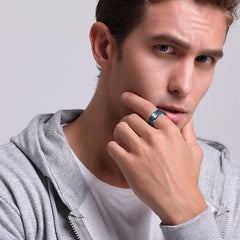 Blue Rings for Men 8mm Carbon Fiber Tungsten - Otaj Gifts