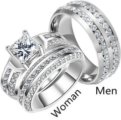 New Trendy Titanium Romantic Couple DIY  Crystal Alliance Engagement Wedding Rings For Men Women Jewelry - Otaj Gifts