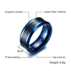 Blue Rings for Men 8mm Carbon Fiber Tungsten - Otaj Gifts
