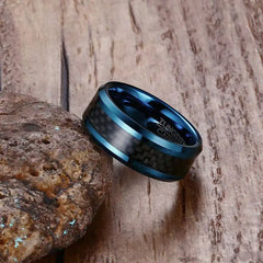 Blue Rings for Men 8mm Carbon Fiber Tungsten - Otaj Gifts