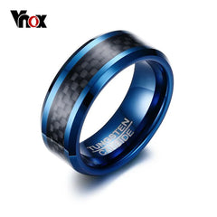 Blue Rings for Men 8mm Carbon Fiber Tungsten - Otaj Gifts