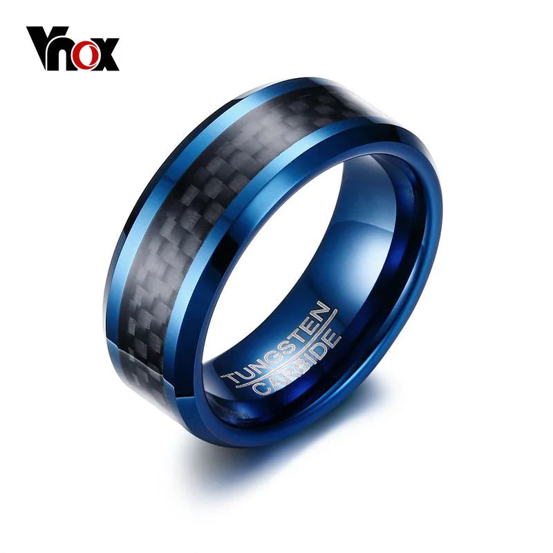 Blue Rings for Men 8mm Carbon Fiber Tungsten - Otaj Gifts