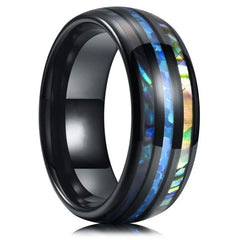 Fashion 8mm Men Stainless Steel Rings Inlay Meteorite Abalone Shell Rings For Men Women Wedding Engagement Band Jewelry Gift - Otaj Gifts