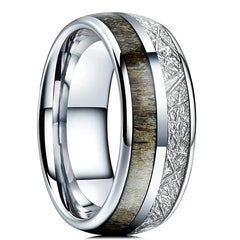 Fashion 8mm Men Stainless Steel Rings Inlay Meteorite Abalone Shell Rings For Men Women Wedding Engagement Band Jewelry Gift - Otaj Gifts