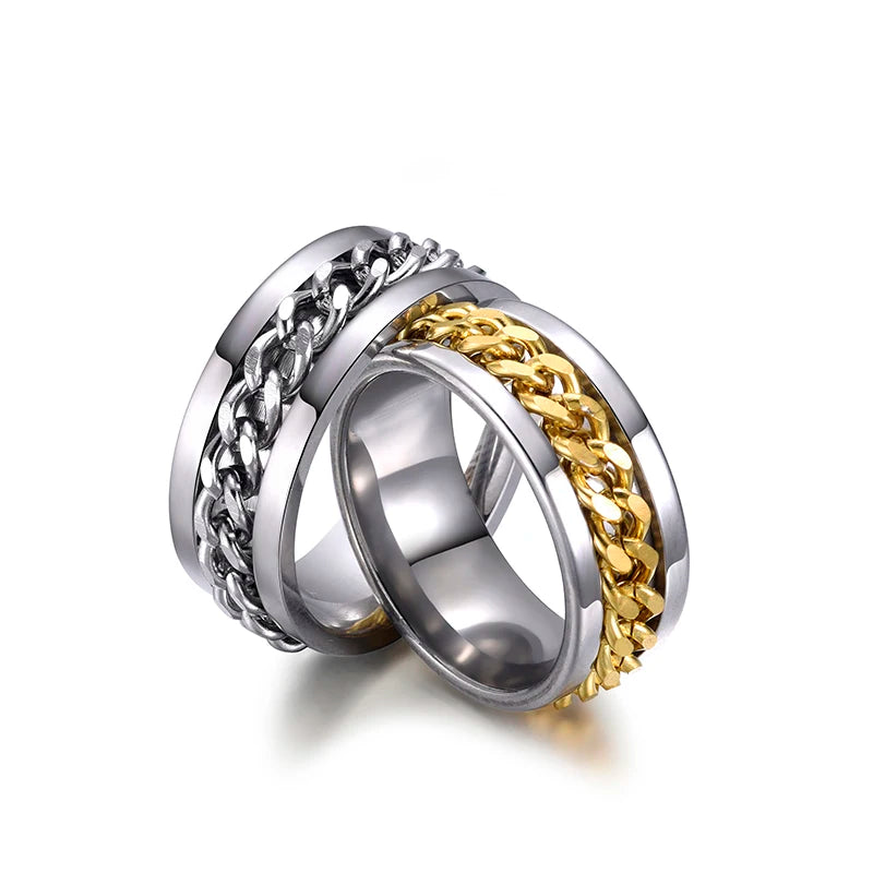 Classic Fashion Titanium Stainless Steel Chain Spinner Rings For Women & Men - Otaj Gifts
