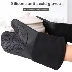 Non-Slip Silicone Oven Mitt Waterproof Heat Resistant Kitchen Gloves Long Cotton Bbq Oven Gloves for Barbecue Cooking Baking - Otaj Gifts