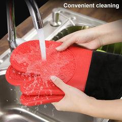 Non-Slip Silicone Oven Mitt Waterproof Heat Resistant Kitchen Gloves Long Cotton Bbq Oven Gloves for Barbecue Cooking Baking - Otaj Gifts