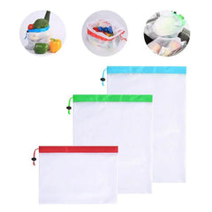 3 Sizes Reusable Mesh Produce Bag Washable Eco-Friendly Bags for Grocery Shopping Storage Fruit Vegetable Toys Sundries Bag - Otaj Gifts