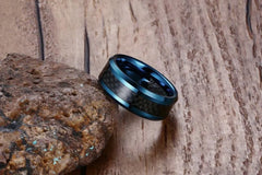 Blue Rings for Men 8mm Carbon Fiber Tungsten - Otaj Gifts