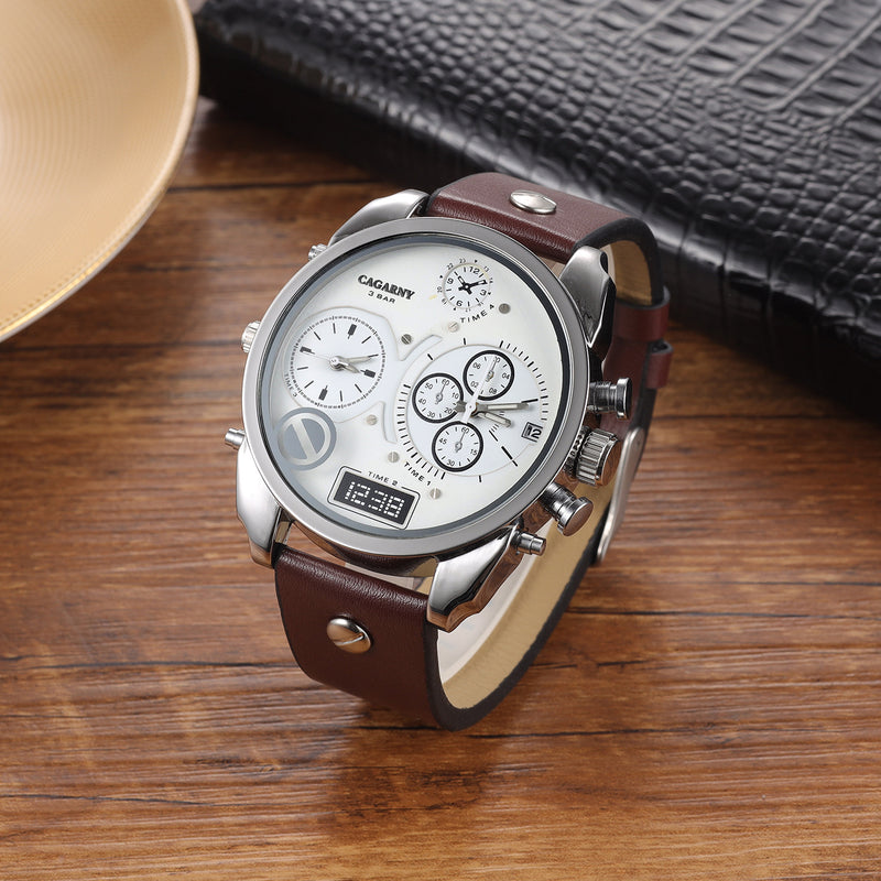 Creative Double Time Zone PU Leather Belt Men's Watches Watch - Otaj Gifts