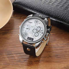 Creative Double Time Zone PU Leather Belt Men's Watches Watch - Otaj Gifts