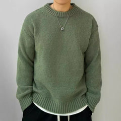Solid Color Loose Knitted Pullover Leisure Japanese-style Retro Long Sleeve Round Neck Sweater Men - Otaj Gifts