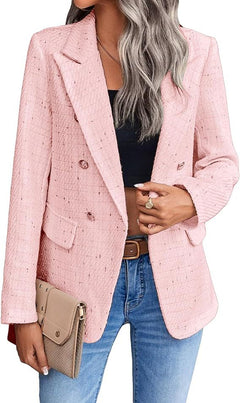 Women's Polyester Tweed Blazer With Fashion Casual Top Pockets - Otaj Gifts