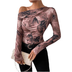 New Fashion Tie-dye Printed Asymmetric Ruffled Long-sleeved T-shirt - Otaj Gifts