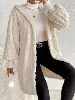 Hooded Double-sided Plush Cuff Thread Long Coat - Otaj Gifts