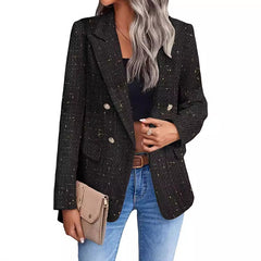 Women's Polyester Tweed Blazer With Fashion Casual Top Pockets - Otaj Gifts