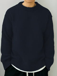 Solid Color Loose Knitted Pullover Leisure Japanese-style Retro Long Sleeve Round Neck Sweater Men - Otaj Gifts