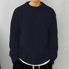 Solid Color Loose Knitted Pullover Leisure Japanese-style Retro Long Sleeve Round Neck Sweater Men - Otaj Gifts