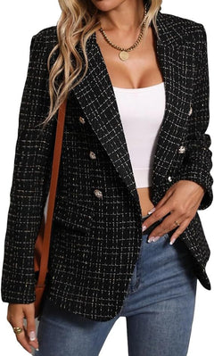 Women's Polyester Tweed Blazer With Fashion Casual Top Pockets - Otaj Gifts