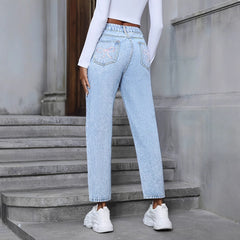 Women's Casual Loose Straight Ripped Denim Trousers - Otaj Gifts