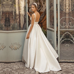 Strap Satin Light Wedding Dress Simple Trailing French Backless White Gauzy Dress - Otaj Gifts