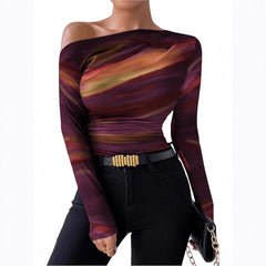 New Fashion Tie-dye Printed Asymmetric Ruffled Long-sleeved T-shirt - Otaj Gifts