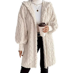 Hooded Double-sided Plush Cuff Thread Long Coat - Otaj Gifts