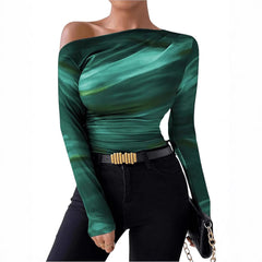 New Fashion Tie-dye Printed Asymmetric Ruffled Long-sleeved T-shirt - Otaj Gifts