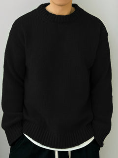 Solid Color Loose Knitted Pullover Leisure Japanese-style Retro Long Sleeve Round Neck Sweater Men - Otaj Gifts