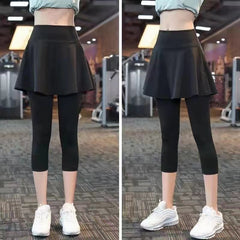 Fake Two-piece Sport Pants Ankle-tied Fitness Pantskirt - Otaj Gifts