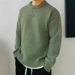 Solid Color Loose Knitted Pullover Leisure Japanese-style Retro Long Sleeve Round Neck Sweater Men - Otaj Gifts