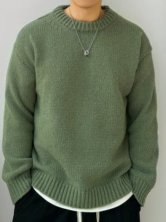 Solid Color Loose Knitted Pullover Leisure Japanese-style Retro Long Sleeve Round Neck Sweater Men - Otaj Gifts