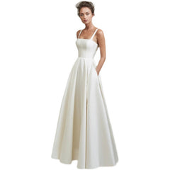 Strap Satin Light Wedding Dress Simple Trailing French Backless White Gauzy Dress - Otaj Gifts