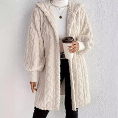 Hooded Double-sided Plush Cuff Thread Long Coat - Otaj Gifts