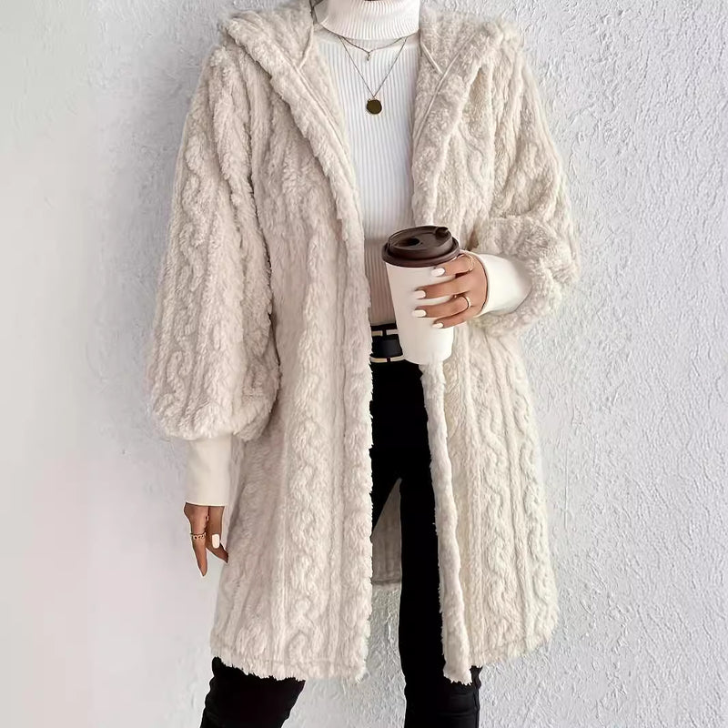Hooded Double-sided Plush Cuff Thread Long Coat - Otaj Gifts