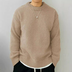 Solid Color Loose Knitted Pullover Leisure Japanese-style Retro Long Sleeve Round Neck Sweater Men - Otaj Gifts