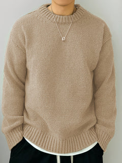 Solid Color Loose Knitted Pullover Leisure Japanese-style Retro Long Sleeve Round Neck Sweater Men - Otaj Gifts