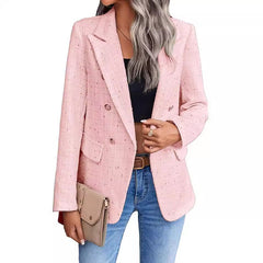 Women's Polyester Tweed Blazer With Fashion Casual Top Pockets - Otaj Gifts