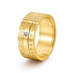 Men's Titanium Steel creative Rotatable Date Calendar 3 Part Anxiety Fidget Spinner Ring - Otaj Gifts
