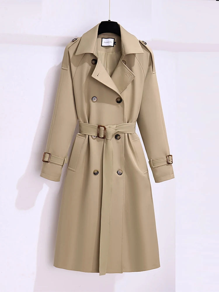 New 2024 Women British Style Windbreaker Streetwear Double Breasted Long Trench Coats Women Elegant Autumn Winter Casual Jackets - Otaj Gifts