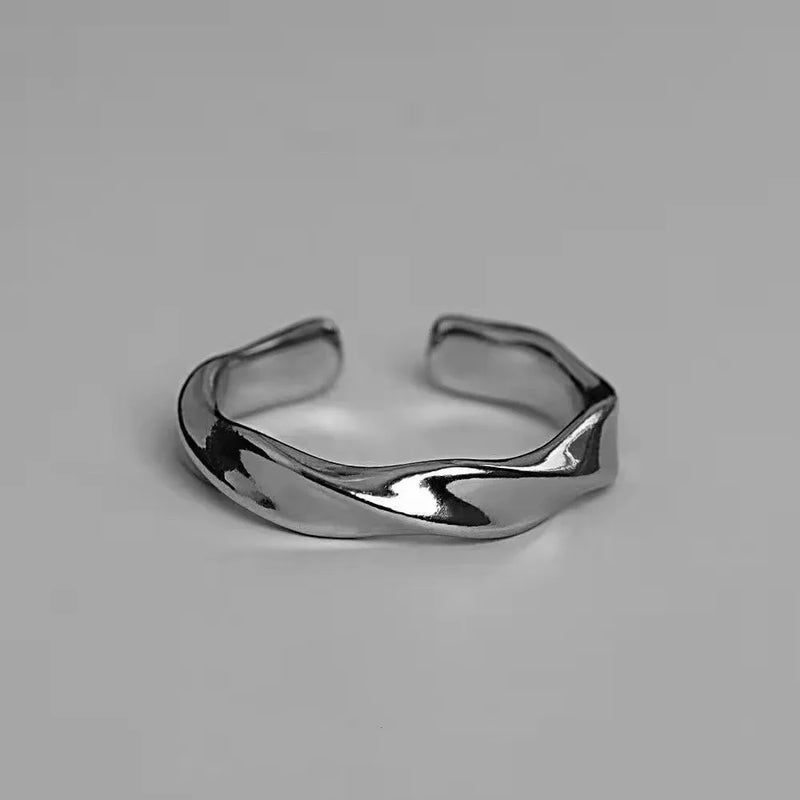 Open Simple Retro Mobius Wave Unisex Alloy Ring Silver Color - Otaj Gifts