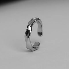 Open Simple Retro Mobius Wave Unisex Alloy Ring Silver Color - Otaj Gifts