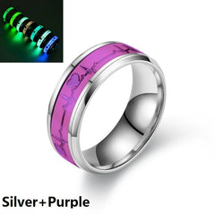 SMJEL Fashion Heartbeat Luminous Ring for Women Men Fluorescent Rings Heart Glow In Dark Stainless Steel Couple Ring JewelryGift - Otaj Gifts
