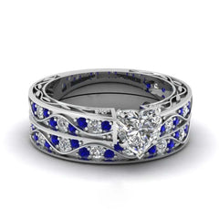 Fashion Couple Rings Romantic Women Heart Zircon Stone Rings Set Men's Blue Stainless Steel Ring Wedding Party Jewelry Gifts - Otaj Gifts