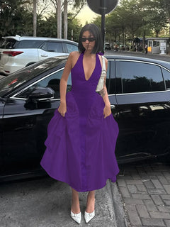 Ladies Summer Evening Party New Fashion Dress Women Sleeveless Backless V-Neck Sexy Birthday  Long Dresses 2025 Woman Streetwear - Otaj Gifts