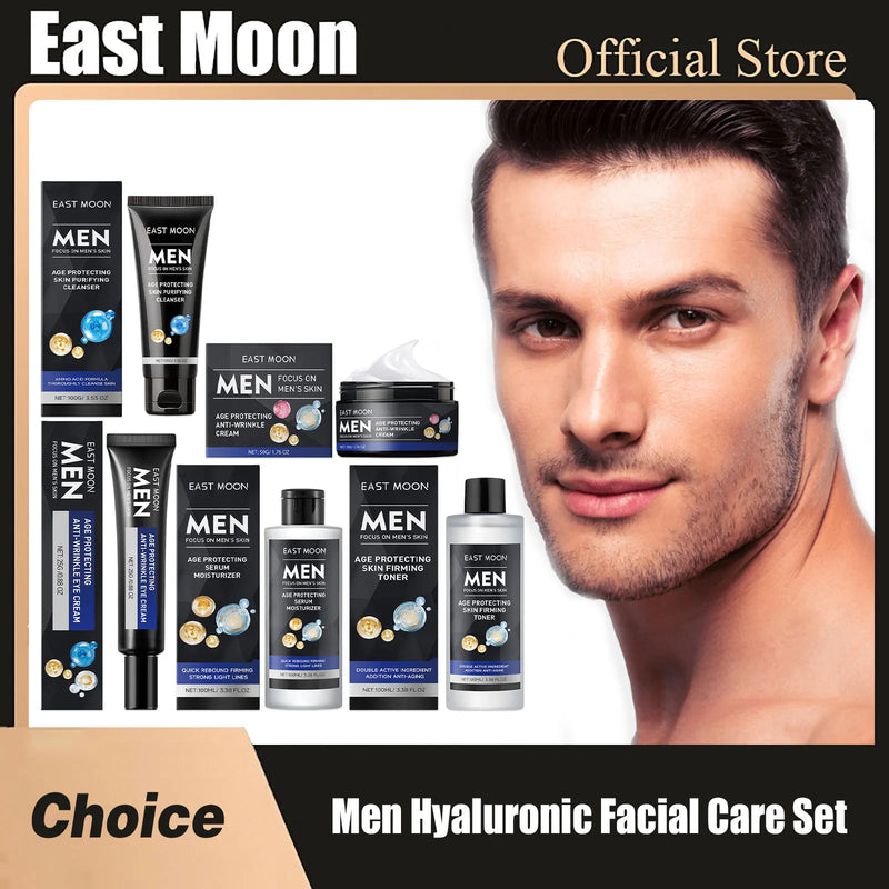 East Moon Hyaluronic Acid Facial Care Set Oil Control Skin Firming Increase Hydrate Deep Cleaning Face Moisturizer Cream for Men - Otaj Gifts